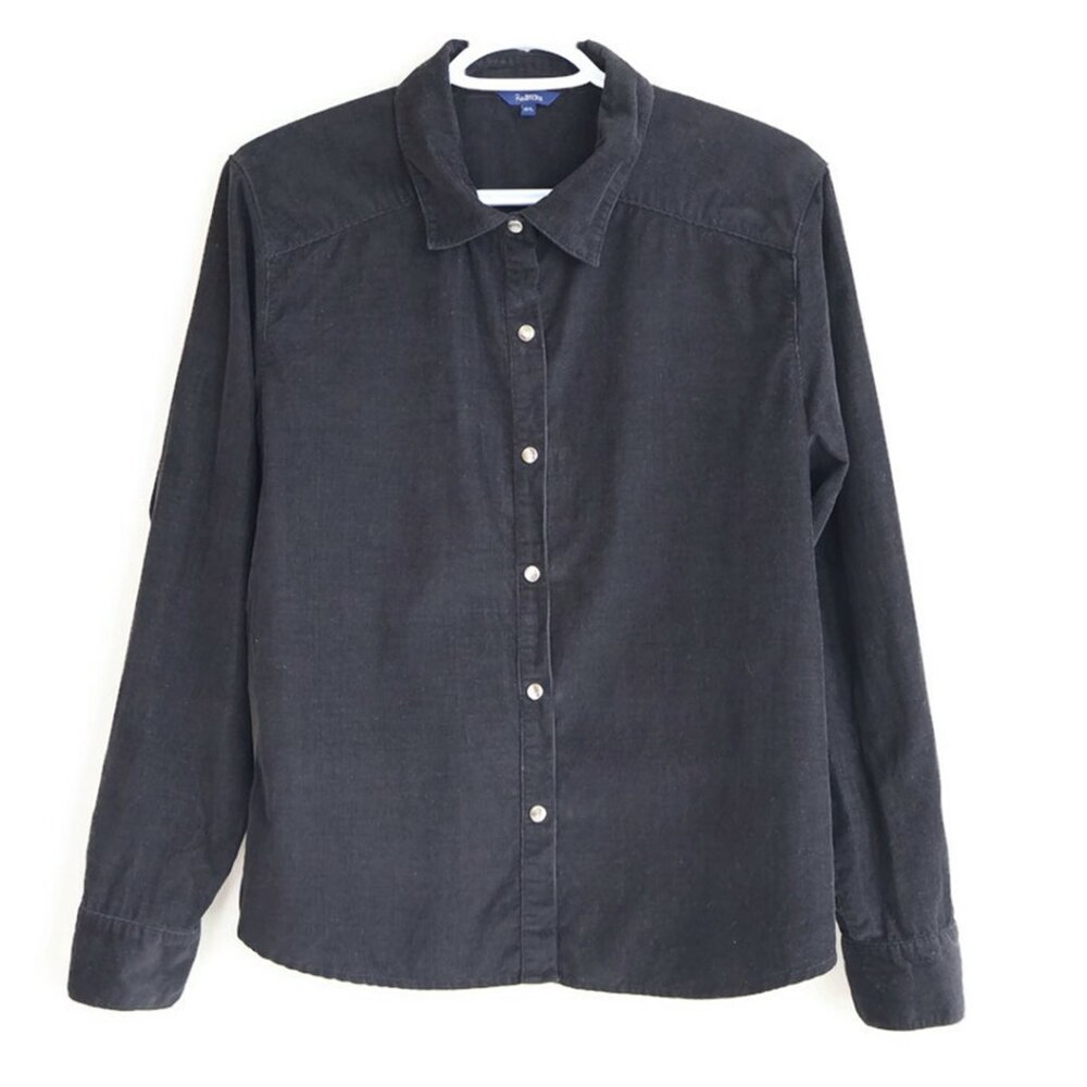 Black Corduroy Ladies Shirt - Size L - Snaps